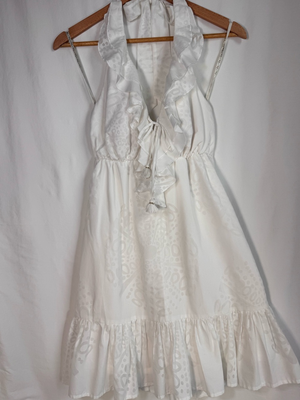 Lilly Pulitzer Arabella Halter Dress White Tonal Print Ruffle Mini Size M